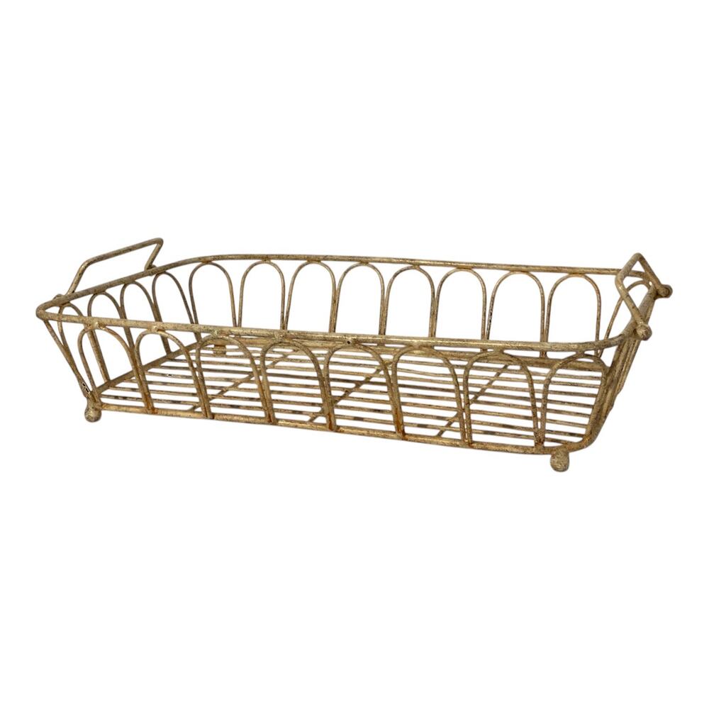 Vintage Painted Heavy Wrought Iron Basket 16"x10 1/4"x 3 1/2" - Picture 3 of 7